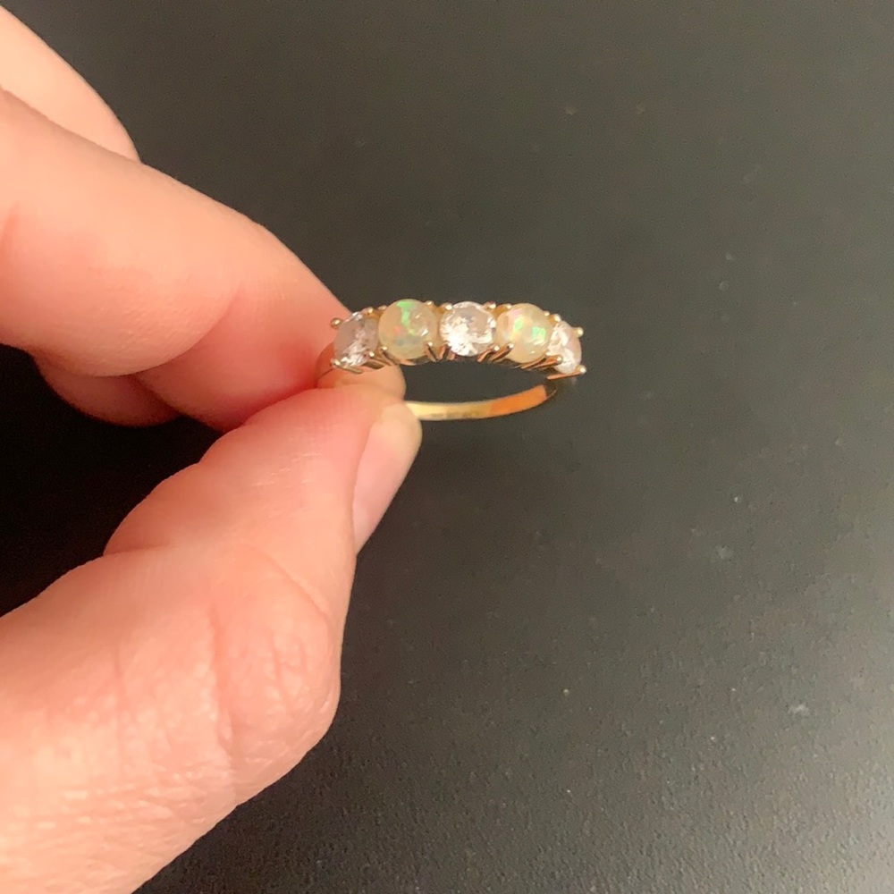 Gold plated cubic zirconium and fake opal ring